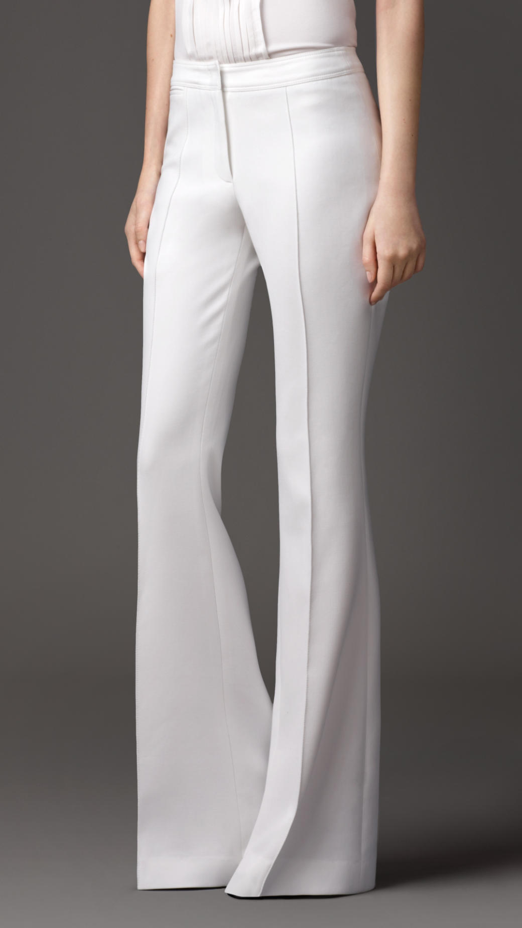 petite white flared trousers