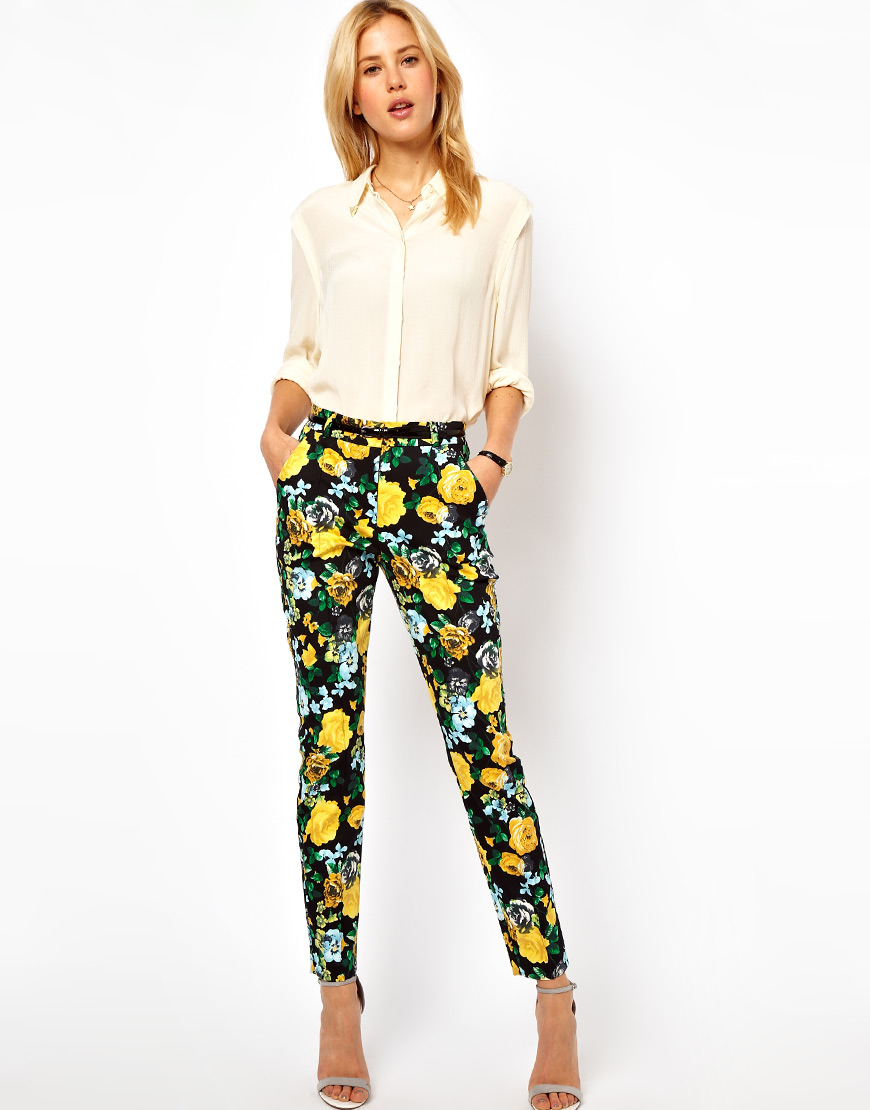 Lyst - Asos Collection Asos Trousers in Floral Print in Yellow