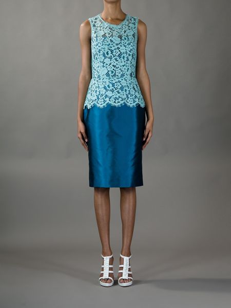 Dolce & Gabbana Fitted Lace and Metallic Dress in Blue | Lyst