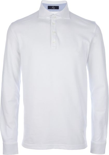 Fay Long Sleeve Polo Shirt in White for Men | Lyst