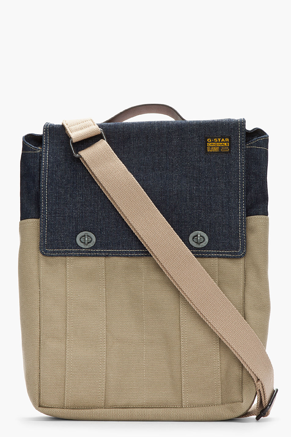 Gstar raw Dark Denim and Beige Canvas Higgins Messenger Bag in Natural