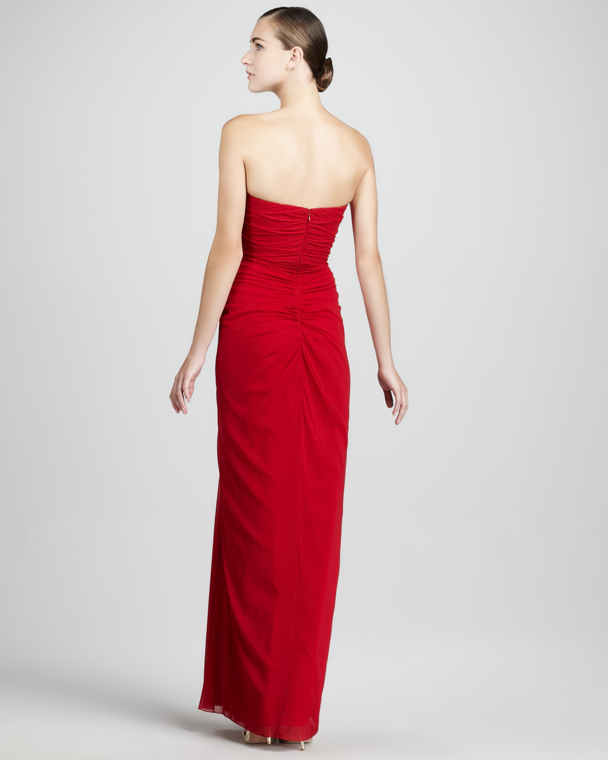 Lyst - Badgley mischka Strapless Ruffled Gown in Red