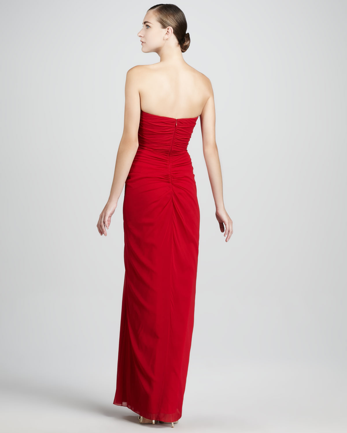 badgley mischka strapless ruffle gown