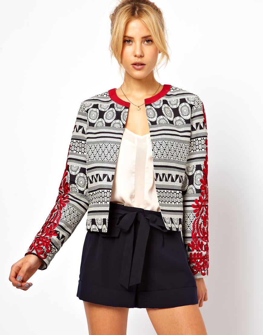 Lyst Asos Statement Jacket with Embroidered Sleeves in Red
