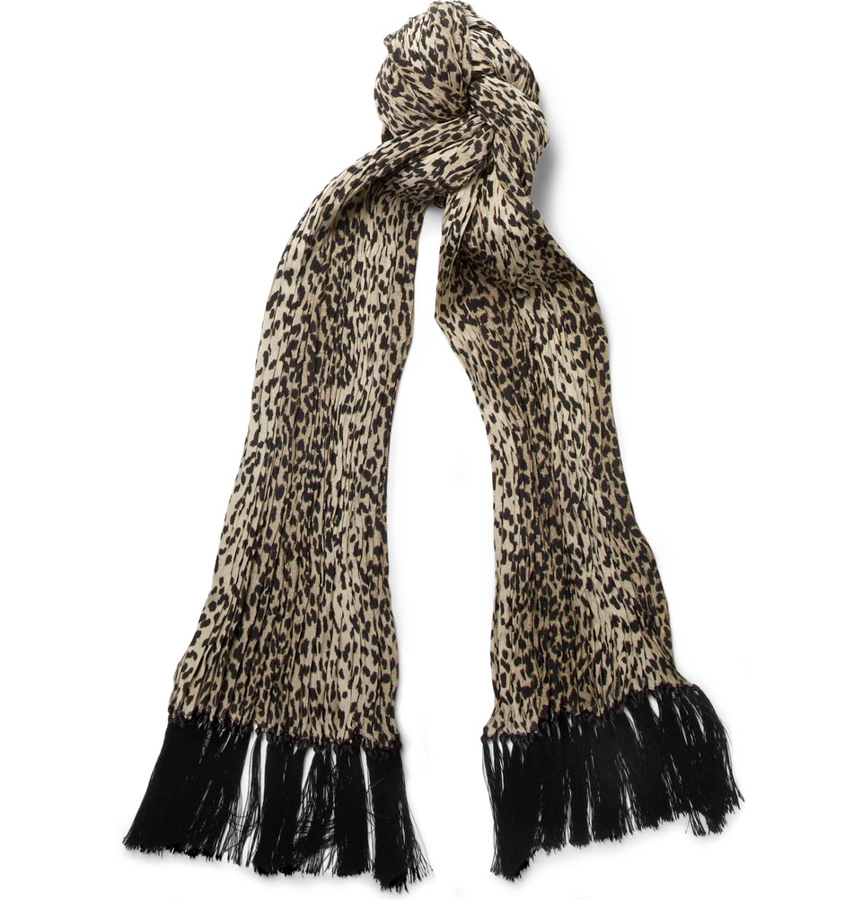 Lyst Saint Laurent Leopard Print Silk Scarf In Natural For Men