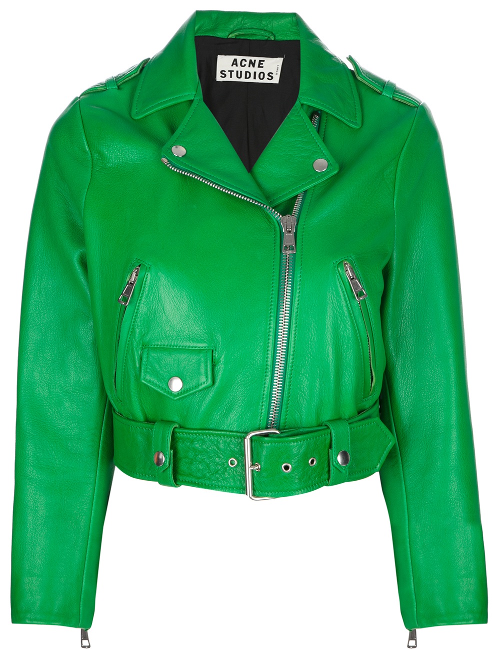 Acne Studios Cropped Biker Jacket in Green | Lyst