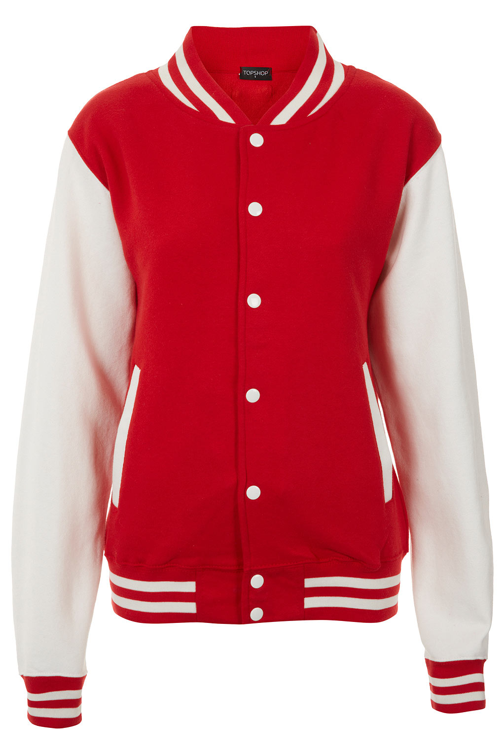 Topshop Plain Varsity Jersey Bomber Jacket in Red | Lyst