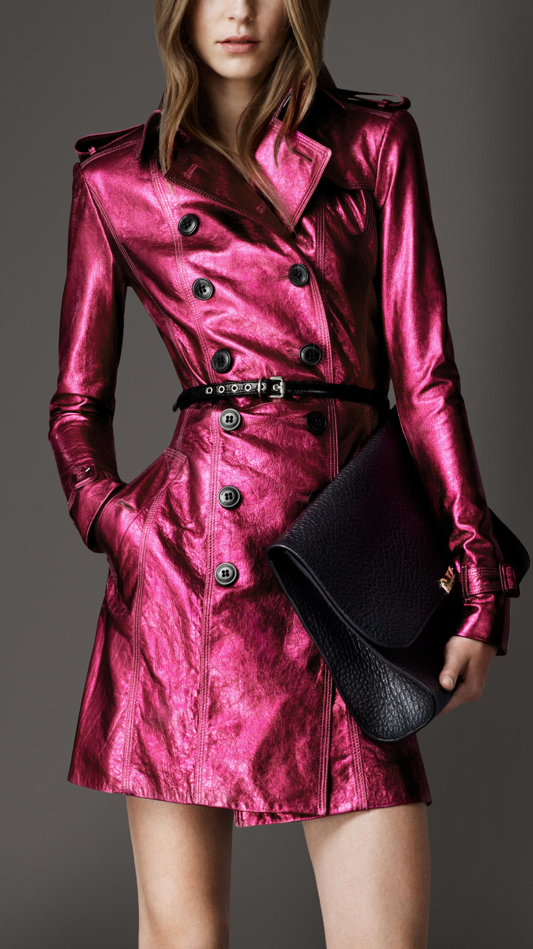 Lyst - Burberry Midlength Metallic Leather Trench Coat in Pink