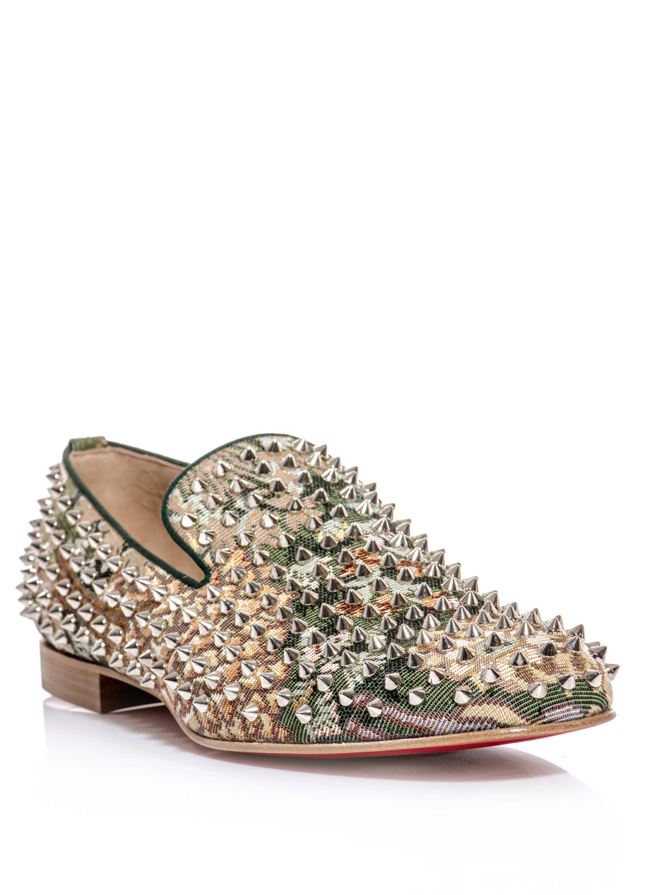 Christian Louboutin Rollerboy Spiked Tapestry Loafer in Green for Men ...