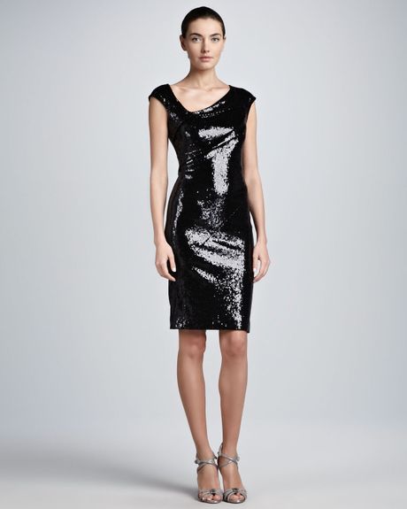 Donna Karan New York Sequined Capsleeve Dress in Black | Lyst
