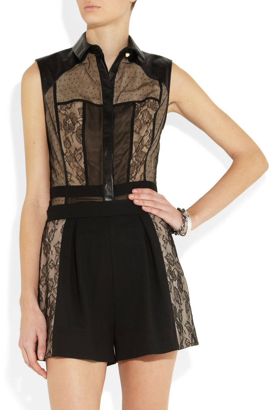 Jason Wu Leathertrimmed Lace and Tulle Top in Black - Lyst