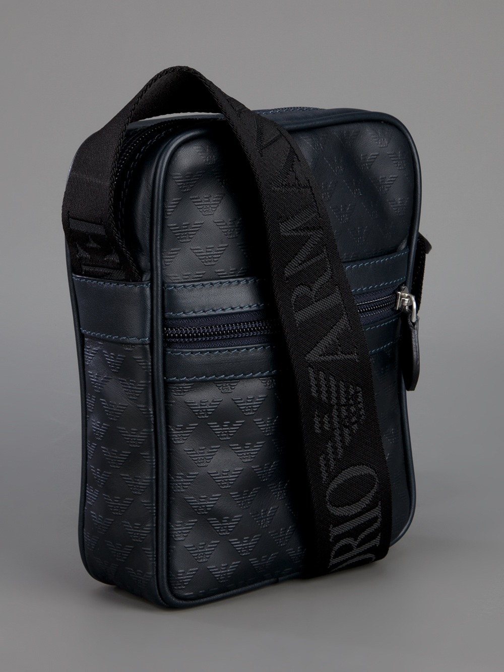 Emporio armani Logo Embossed Crossbody Bag in Black for Men (blue) | Lyst