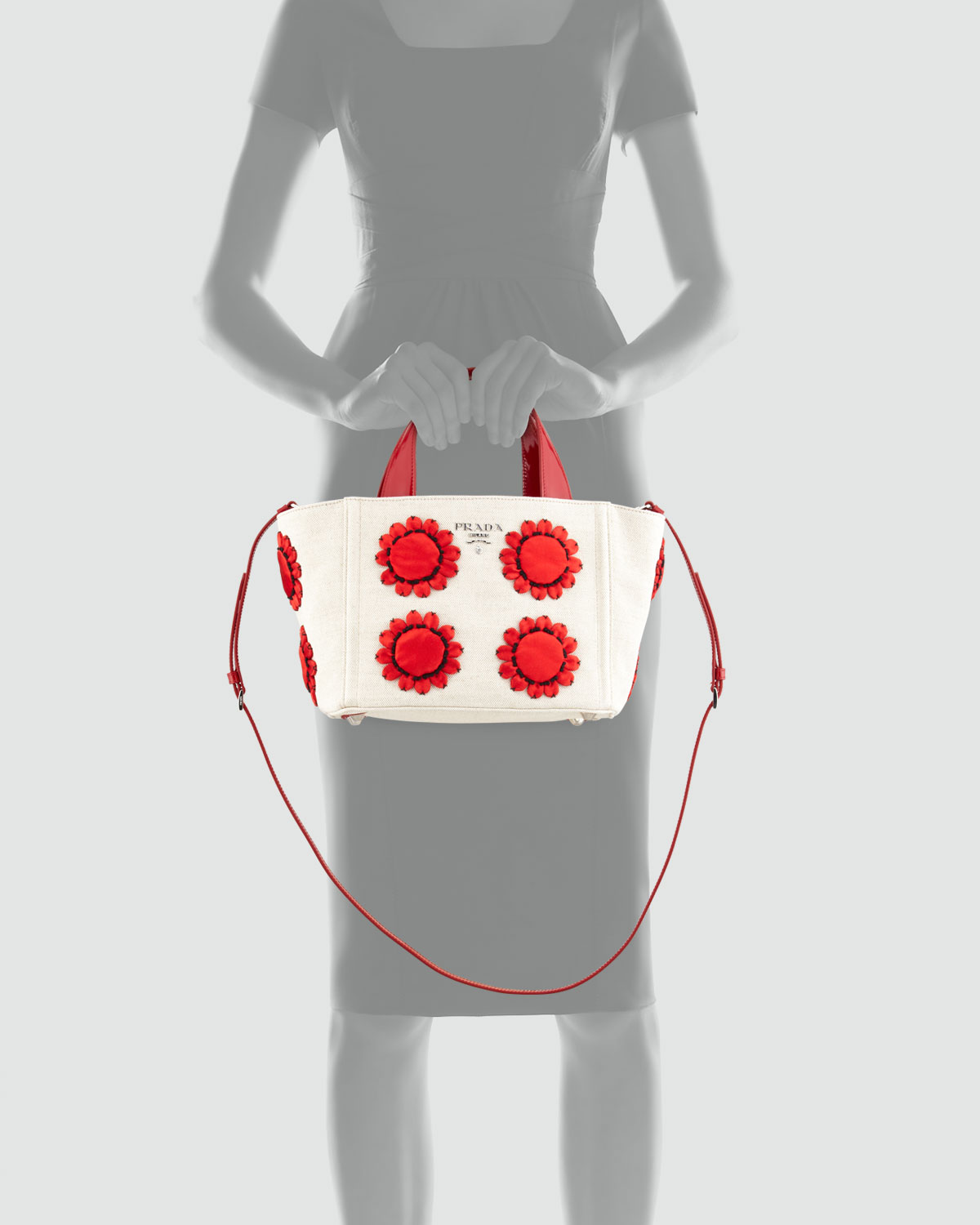 Prada Floral Basket Tote Bag in Red (multi colors) | Lyst
