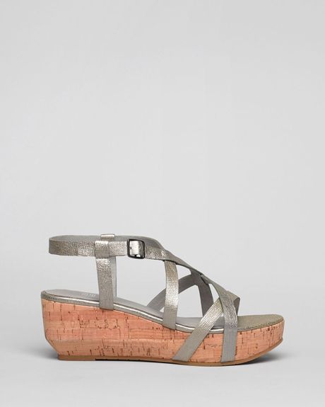 Eileen Fisher Platform Wedge Sandals Array Cork in Silver (nickel) | Lyst