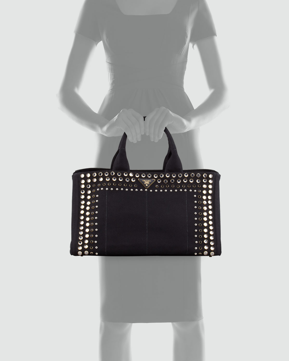 Prada Studded Canvas Gardeners Tote Bag in Black | Lyst