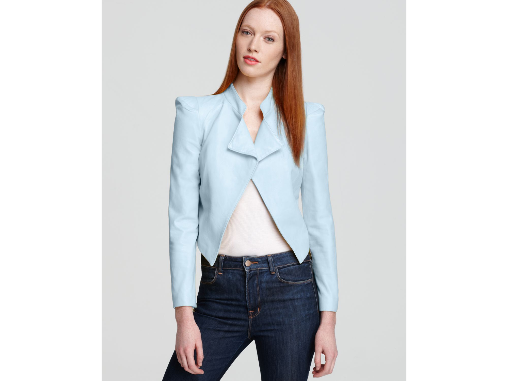 Alice Olivia Jacket Leather Moto In Blue Lyst Gallery