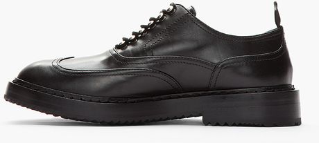 Kris Van Assche Black Leather Lug Soled Wingtip Shoes in Black for Men ...