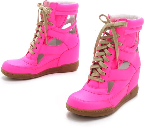 Marc By Marc Jacobs Neon Cutout Wedge Sneakers in Pink | Lyst