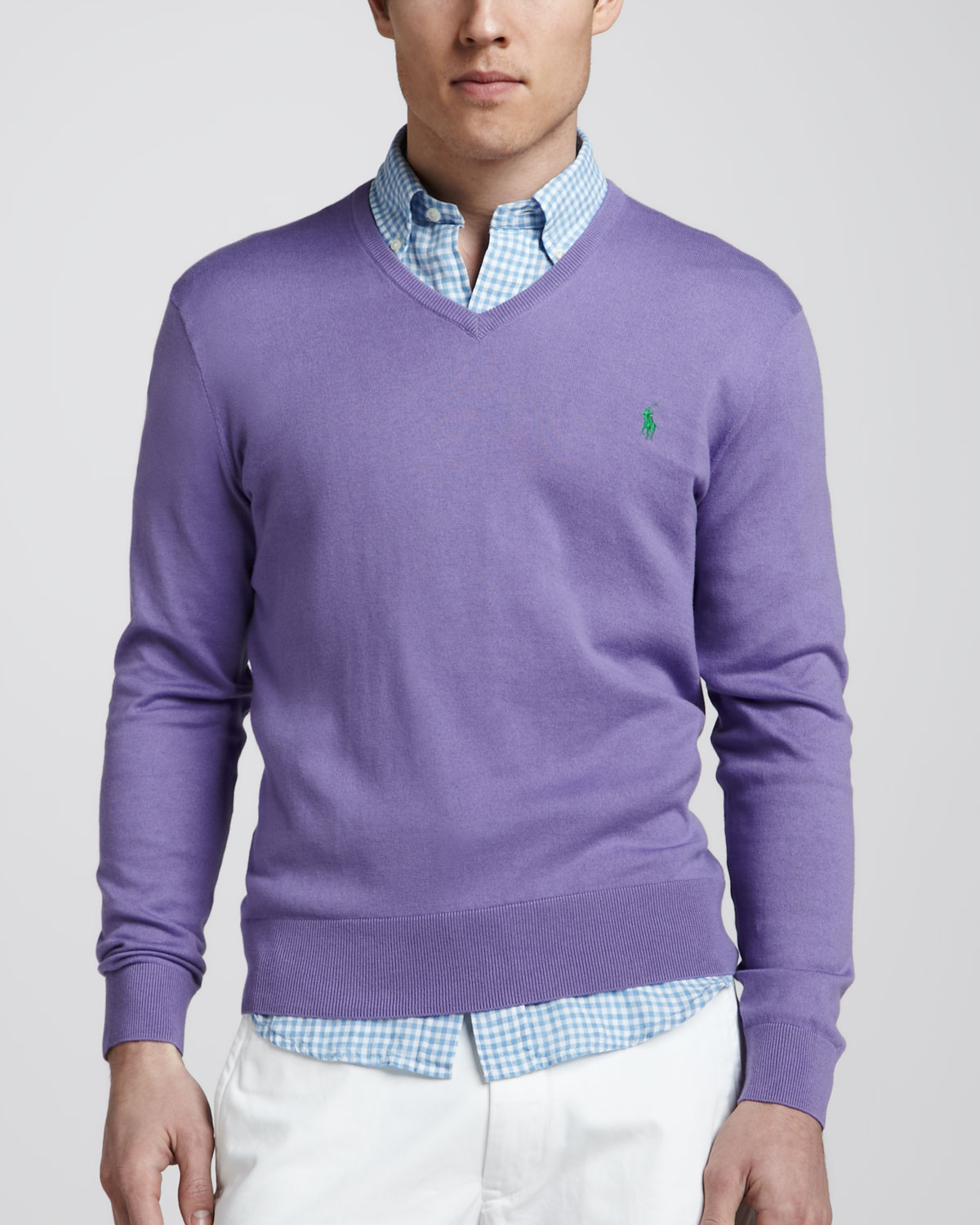 Polo Ralph Lauren Vneck Cottoncashmere Sweater In Purple For Men Lyst