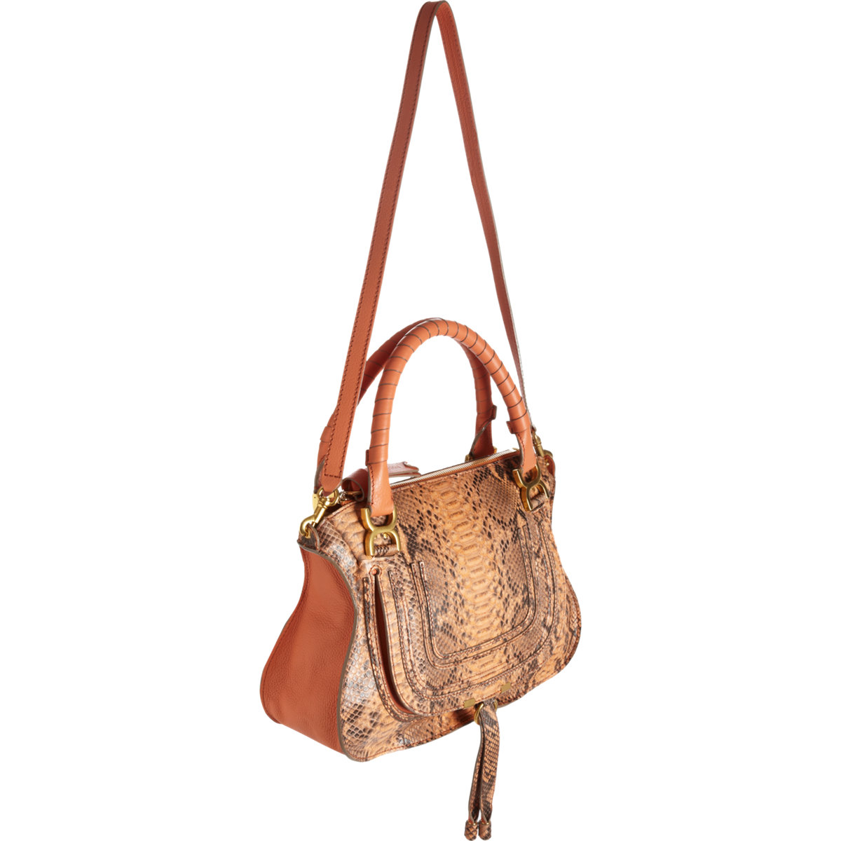 Chlo Python Marcie Medium Satchel with Strap in Gold | Lyst  