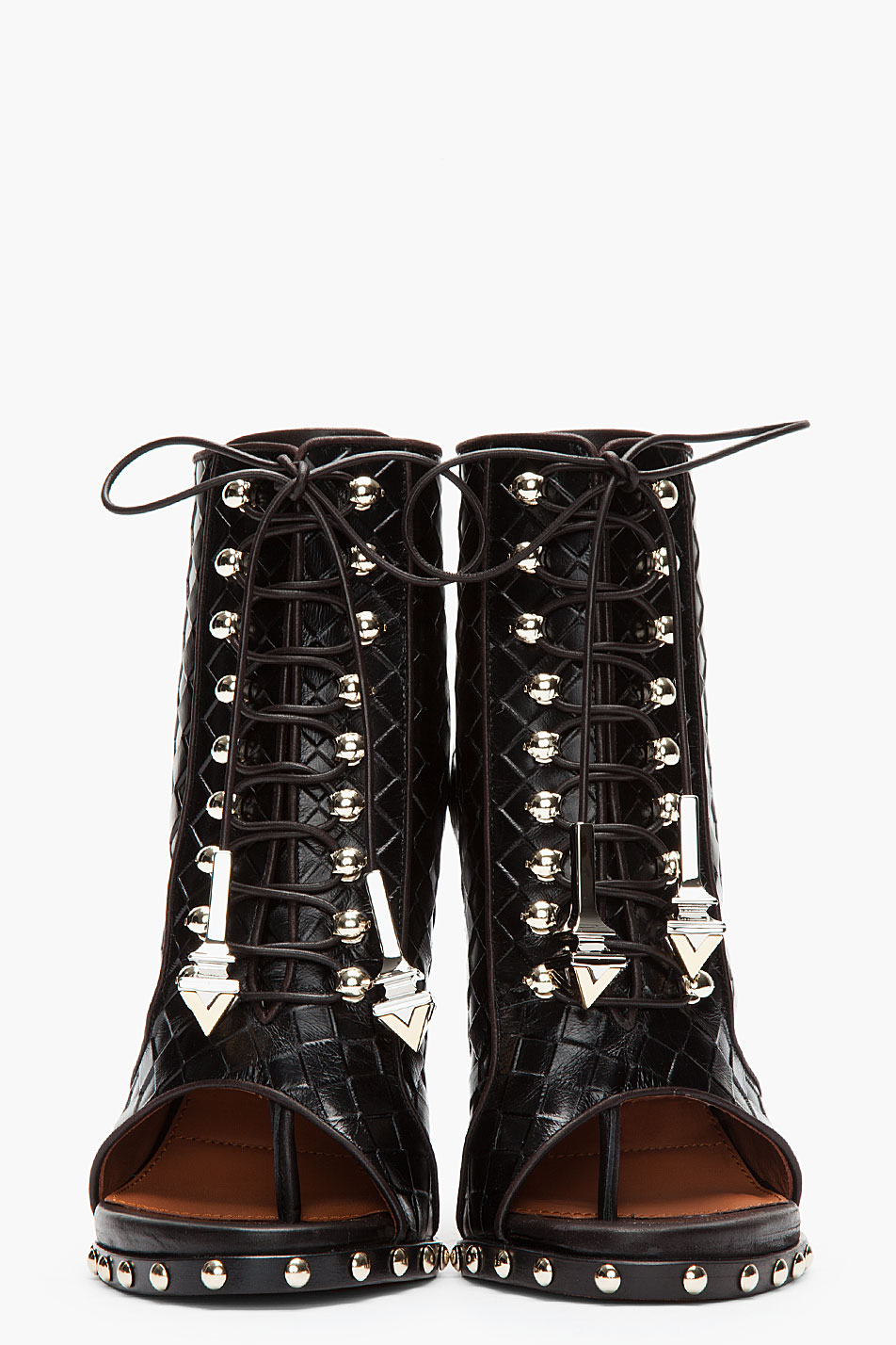 Lyst - Givenchy Black Embossed Leather Open Toe Studded Ankle Boots in ...