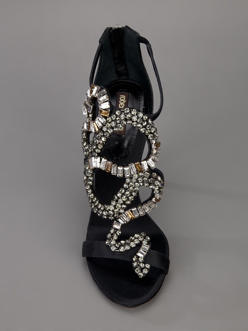 Roberto Cavalli Jewelled Snake Sandal in Black (Metallic) - Lyst