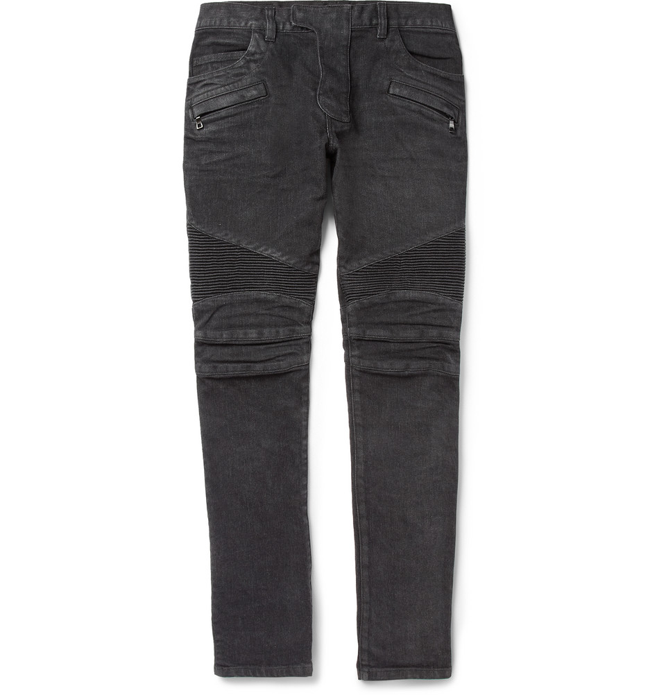 Balmain Washed Slim Fit Denim Biker Jeans In Blue For Men Lyst