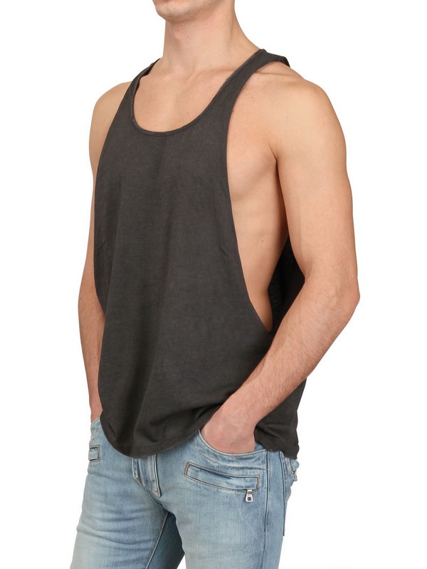 Lyst - Balmain Washed Jersey Deep Cut Tank Top in Gray for Men