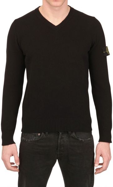 Stone Island Raw Cotton Tricot V- Neck Sweater in Black for Men | Lyst