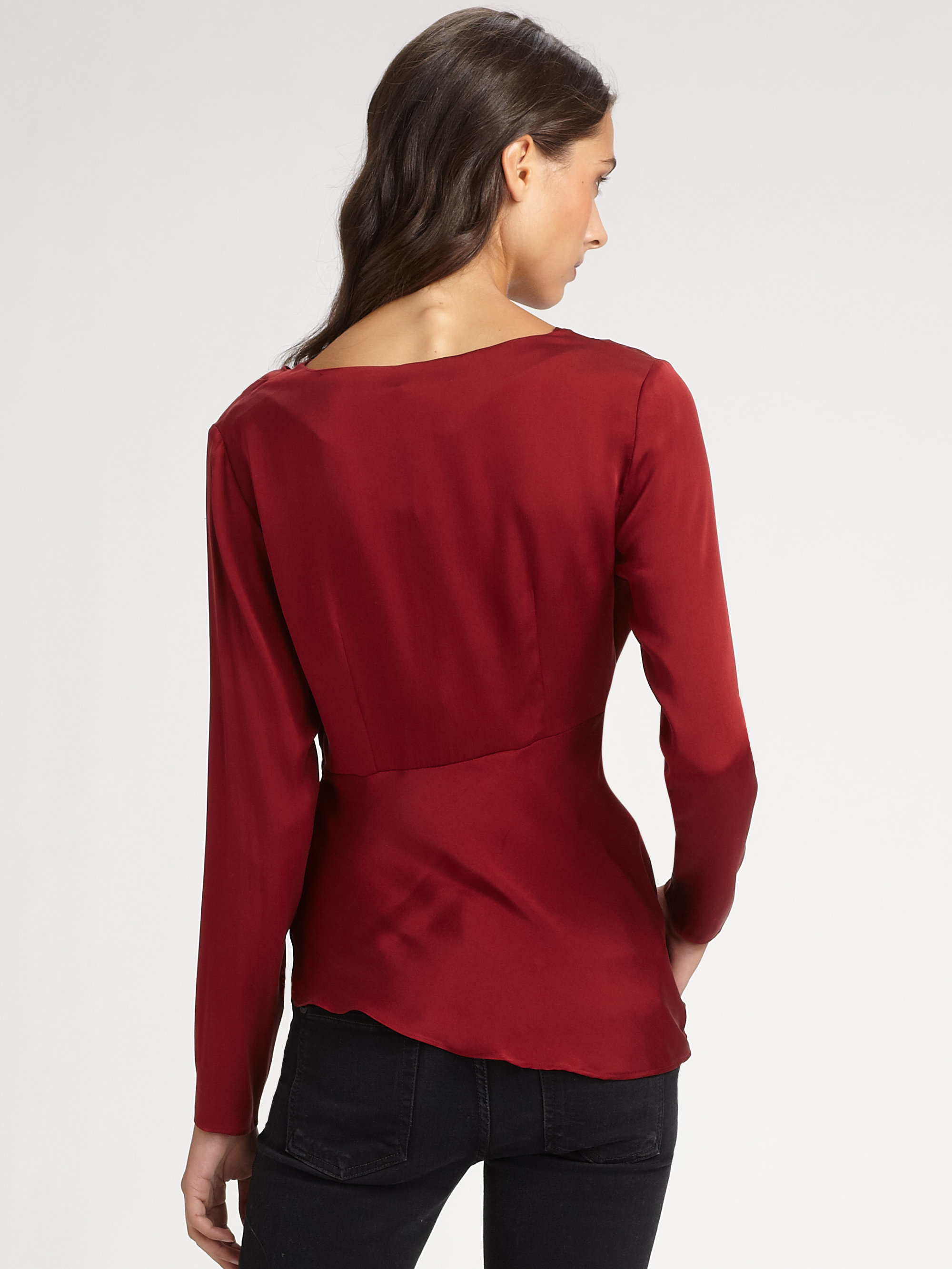 Lyst - Catherine malandrino Knot Blouse in Red