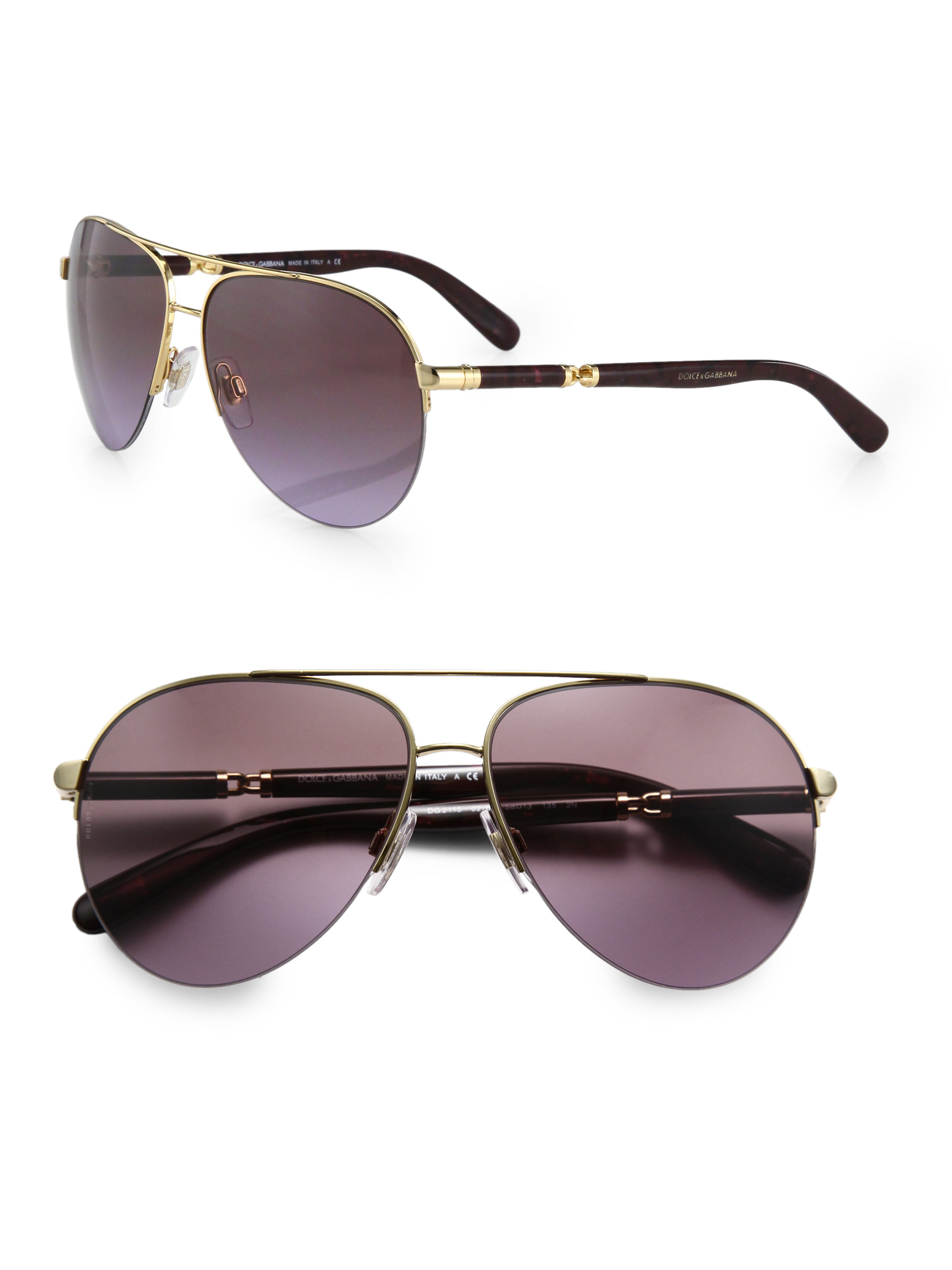 Dolce & Gabbana Semi Rimless Aviator Sunglasses in Silver (gold) | Lyst