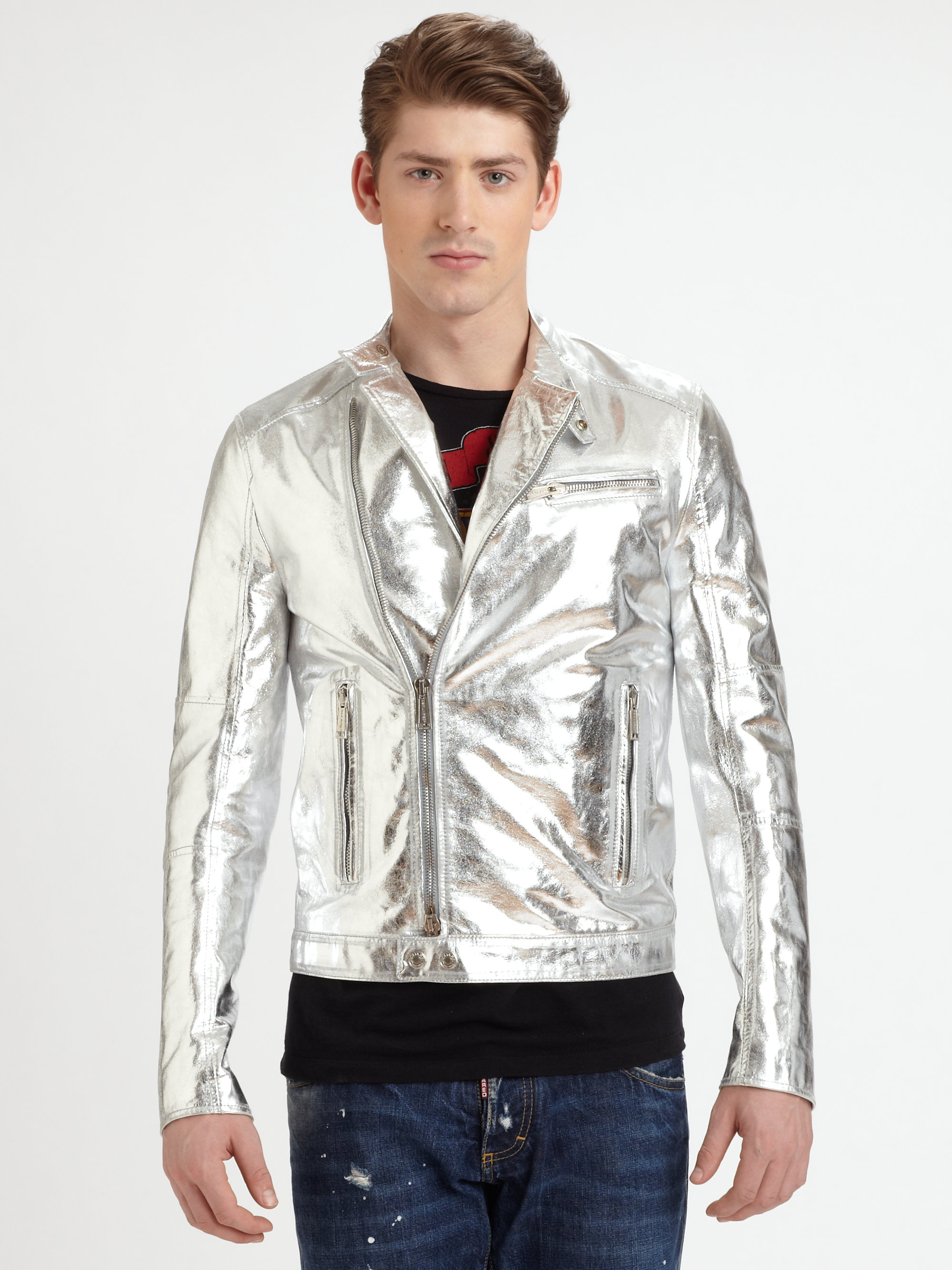Lyst Dsquared² Leather Sports Jacket In Metallic For Men Gallery
