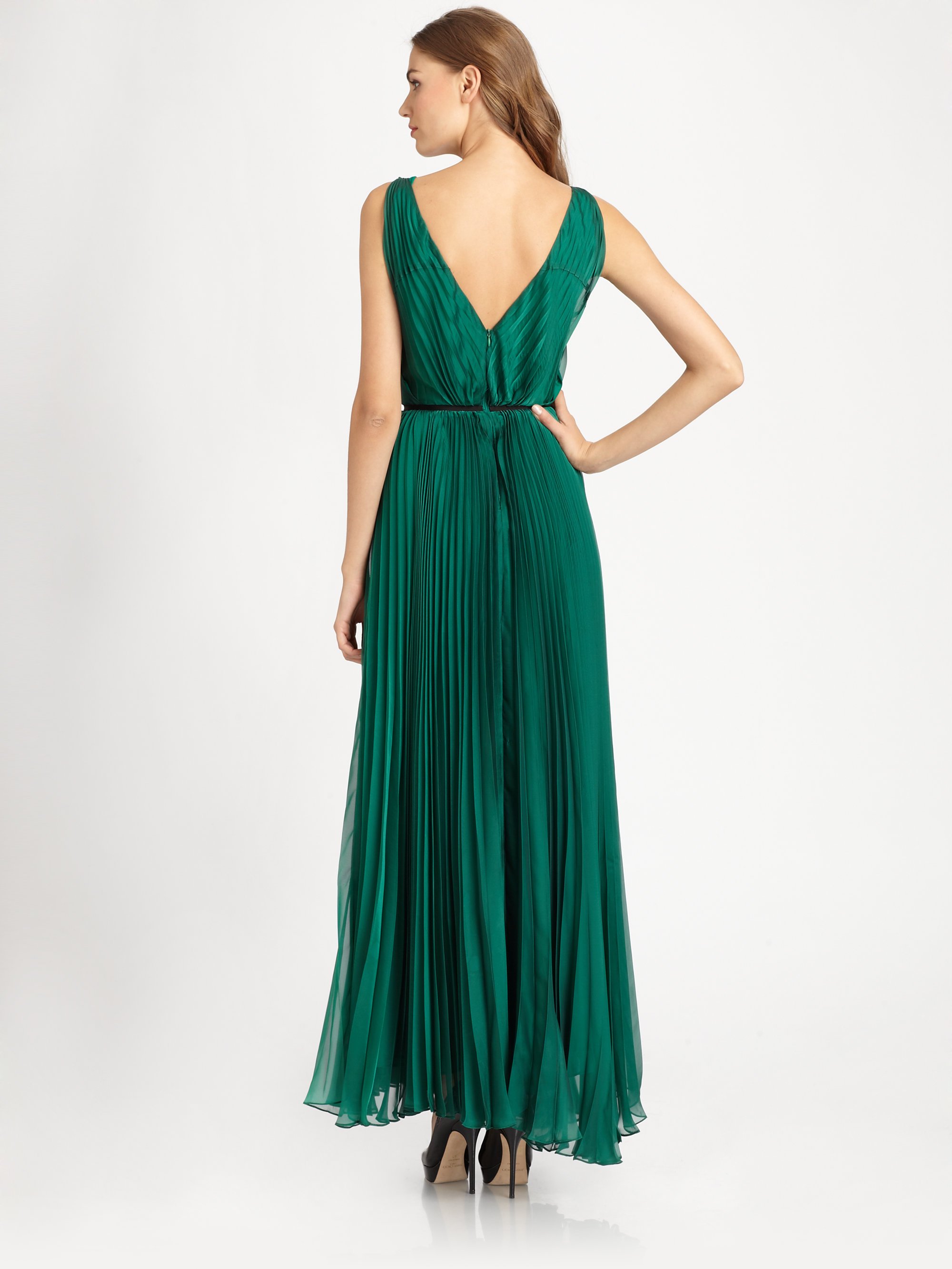 Lyst - Halston Pleated Gown in Green