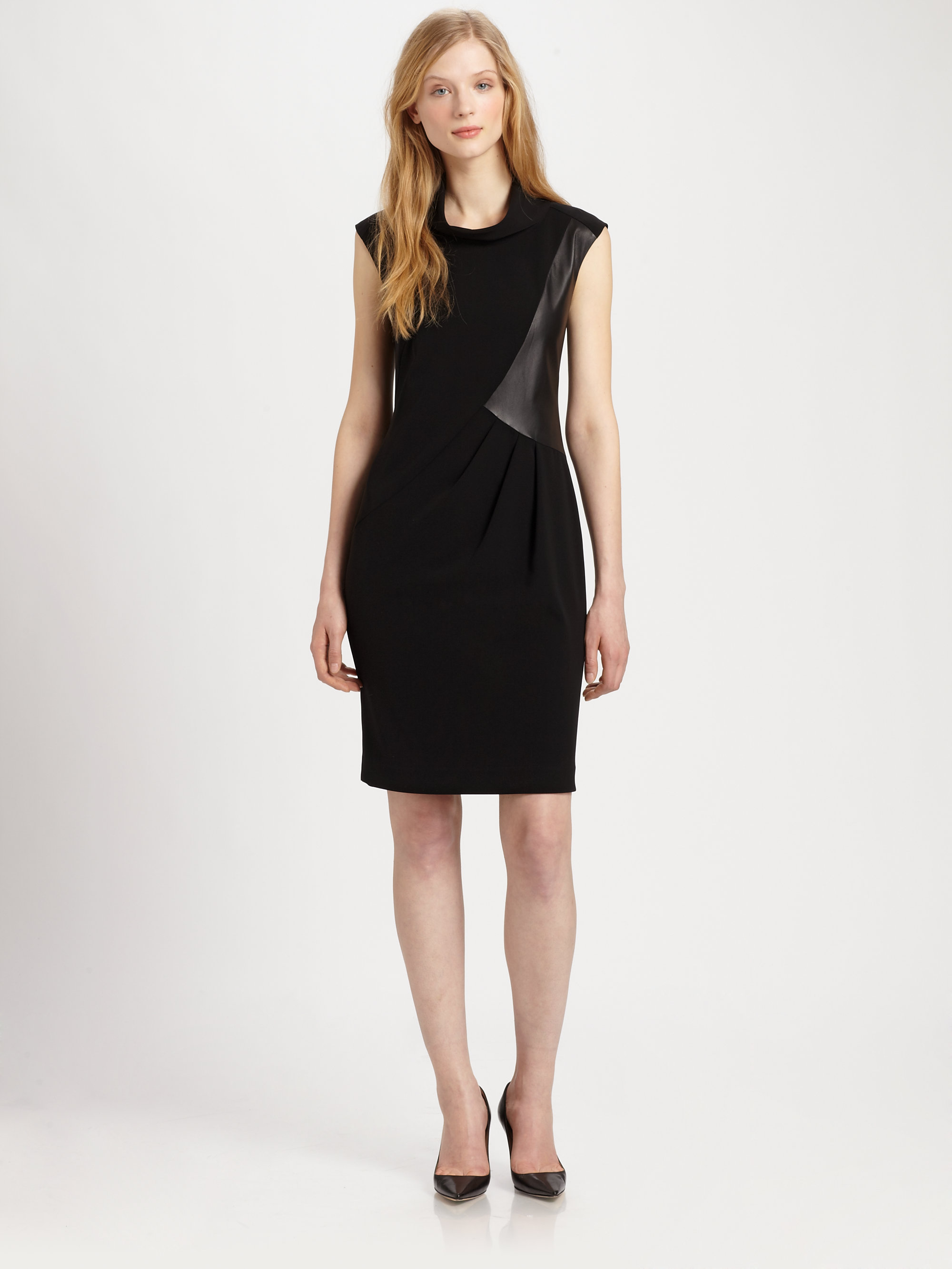 Lafayette 148 new  york  Leather Detail Dress  in Black Lyst