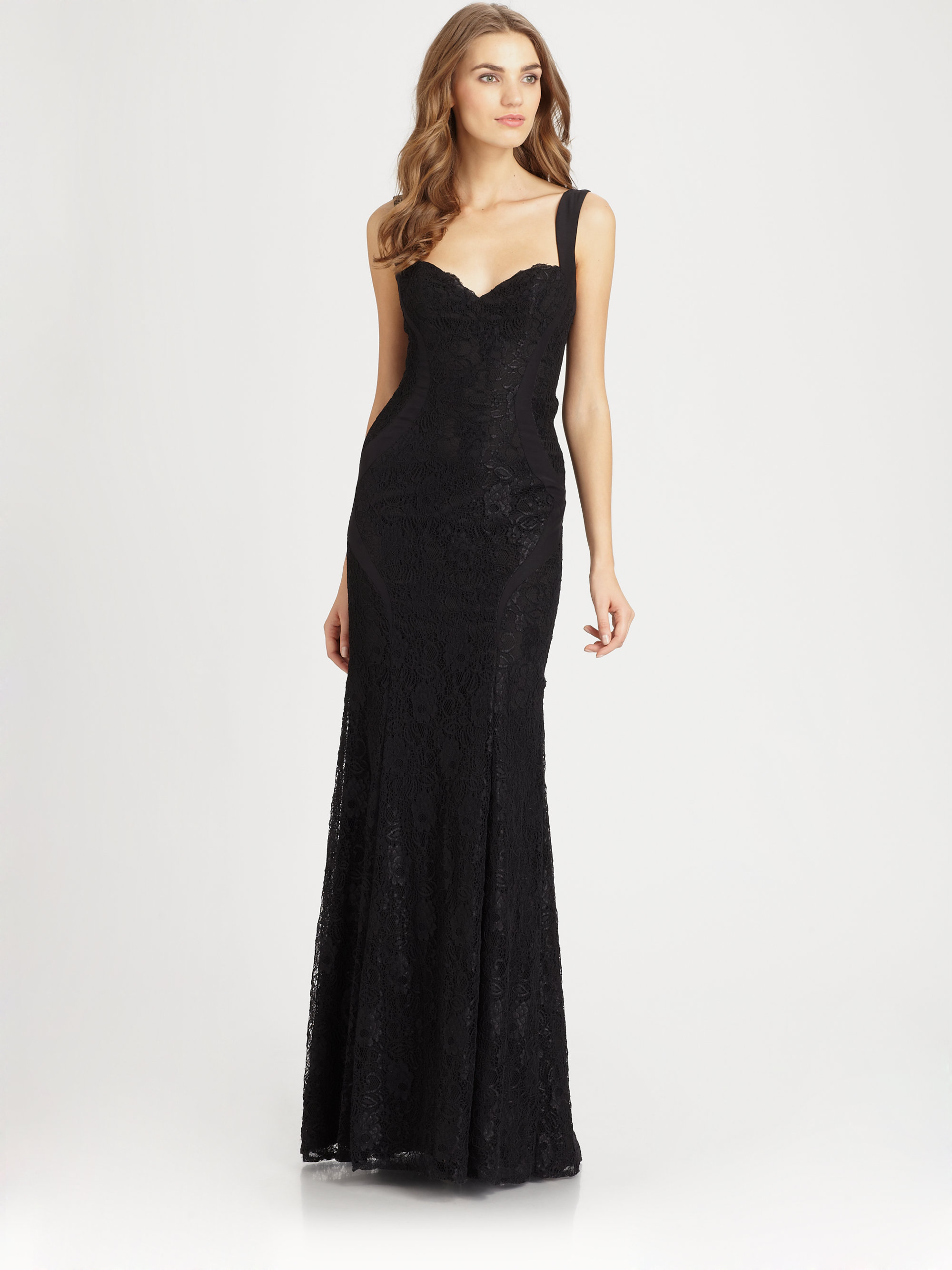 Lyst - Ml monique lhuillier Silk Fishtail Gown in Black