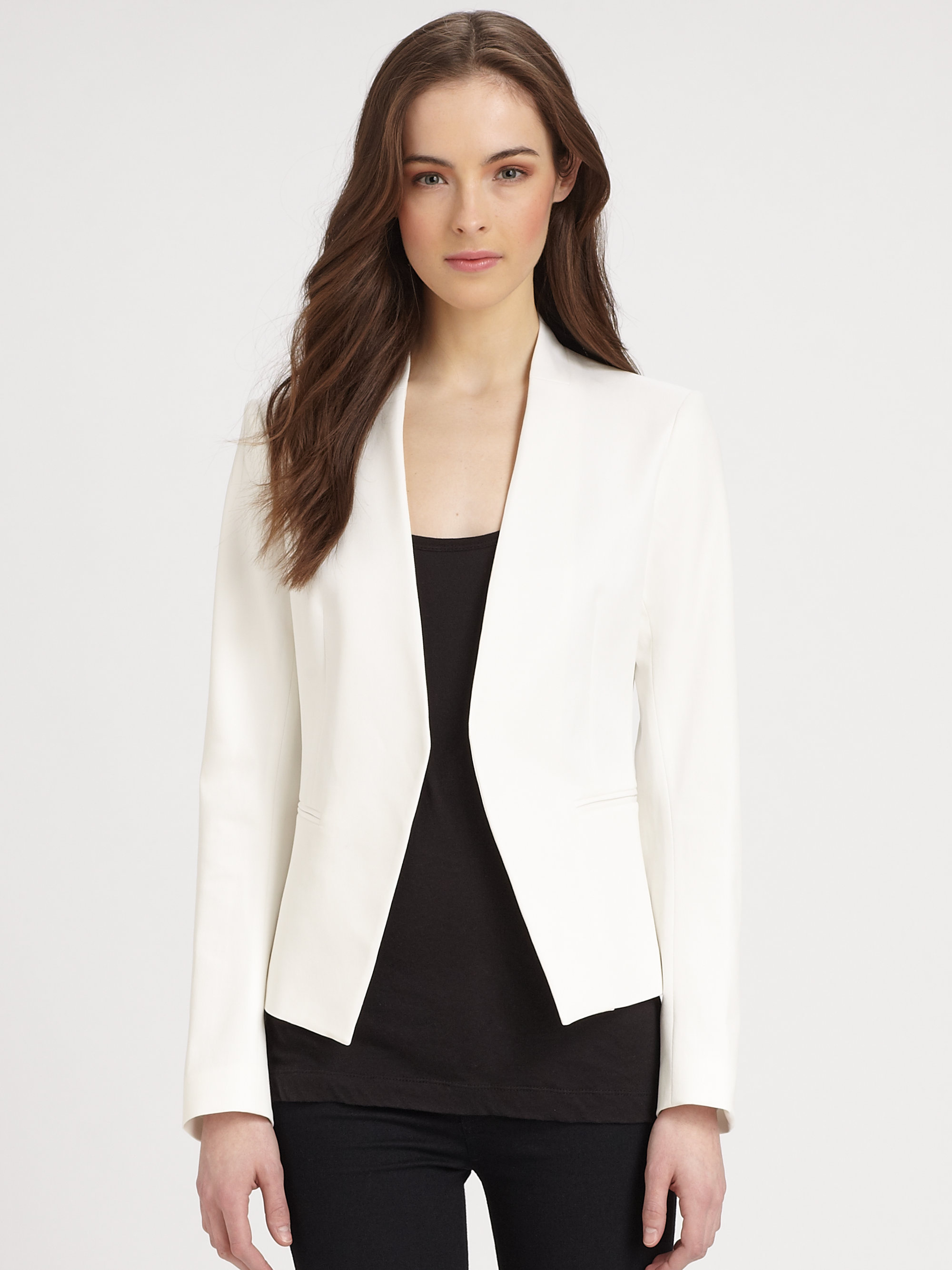 Theory Cropped Open Front Blazer in White | Lyst
