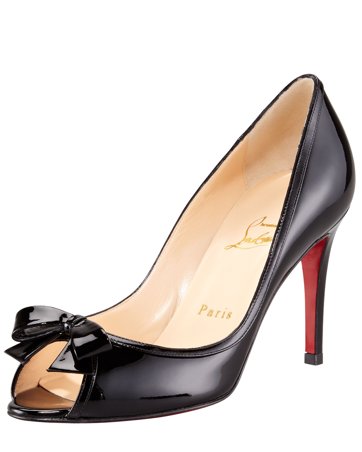 Christian Louboutin Milady Patent Leather Bow Peeptoe Red Sole Pump in ...