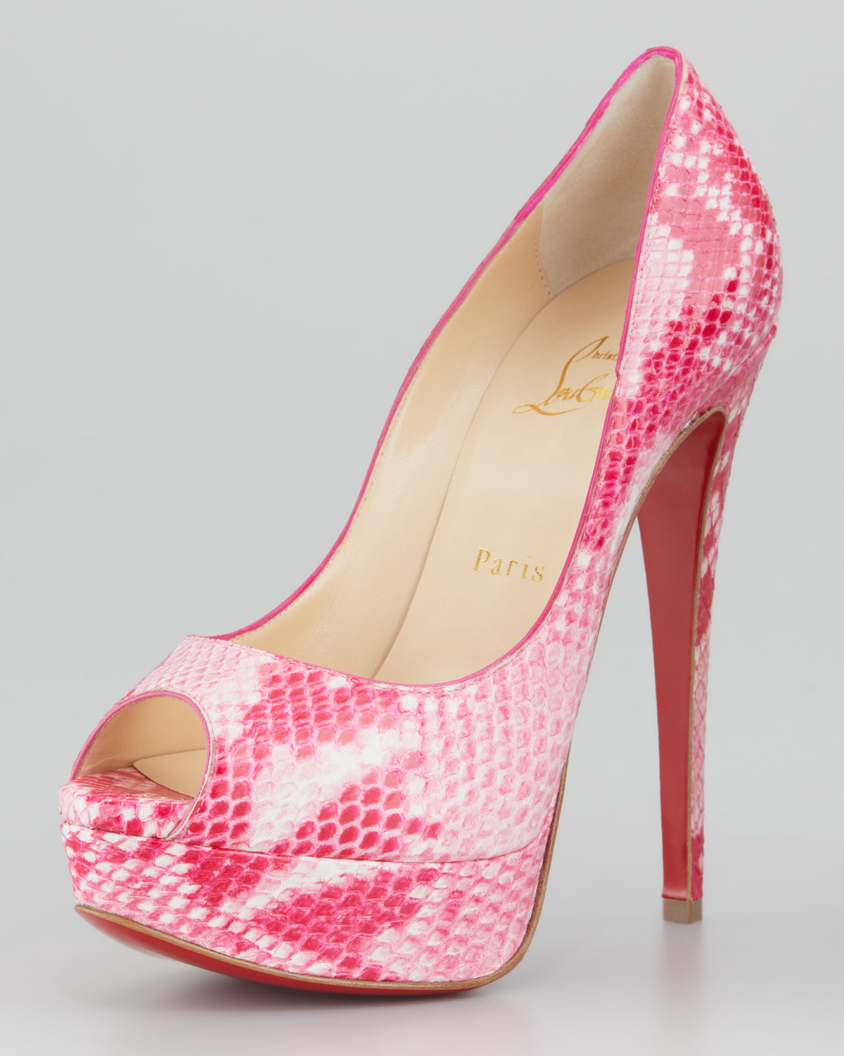 Lyst - Christian louboutin Lady Peep Python Pump in Pink