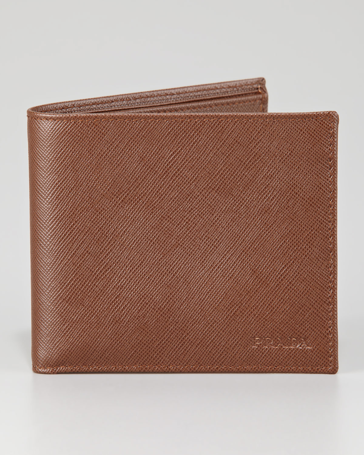 Prada Saffiano Bifold Wallet in Brown for Men | Lyst  