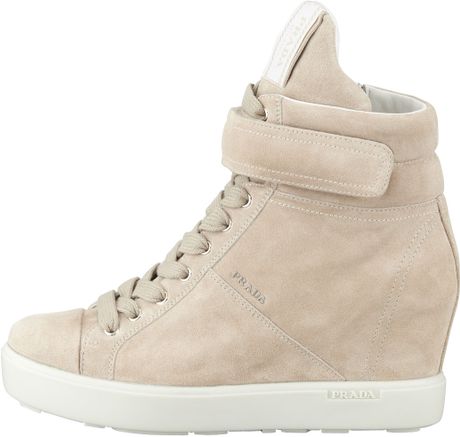 Prada Suede Hitop Wedge Sneaker Pomice in Beige (pomice) | Lyst