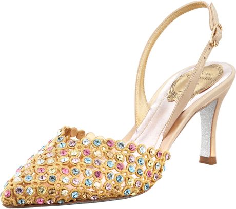 Rene Caovilla Embroidered Crystal Slingback in Gold | Lyst