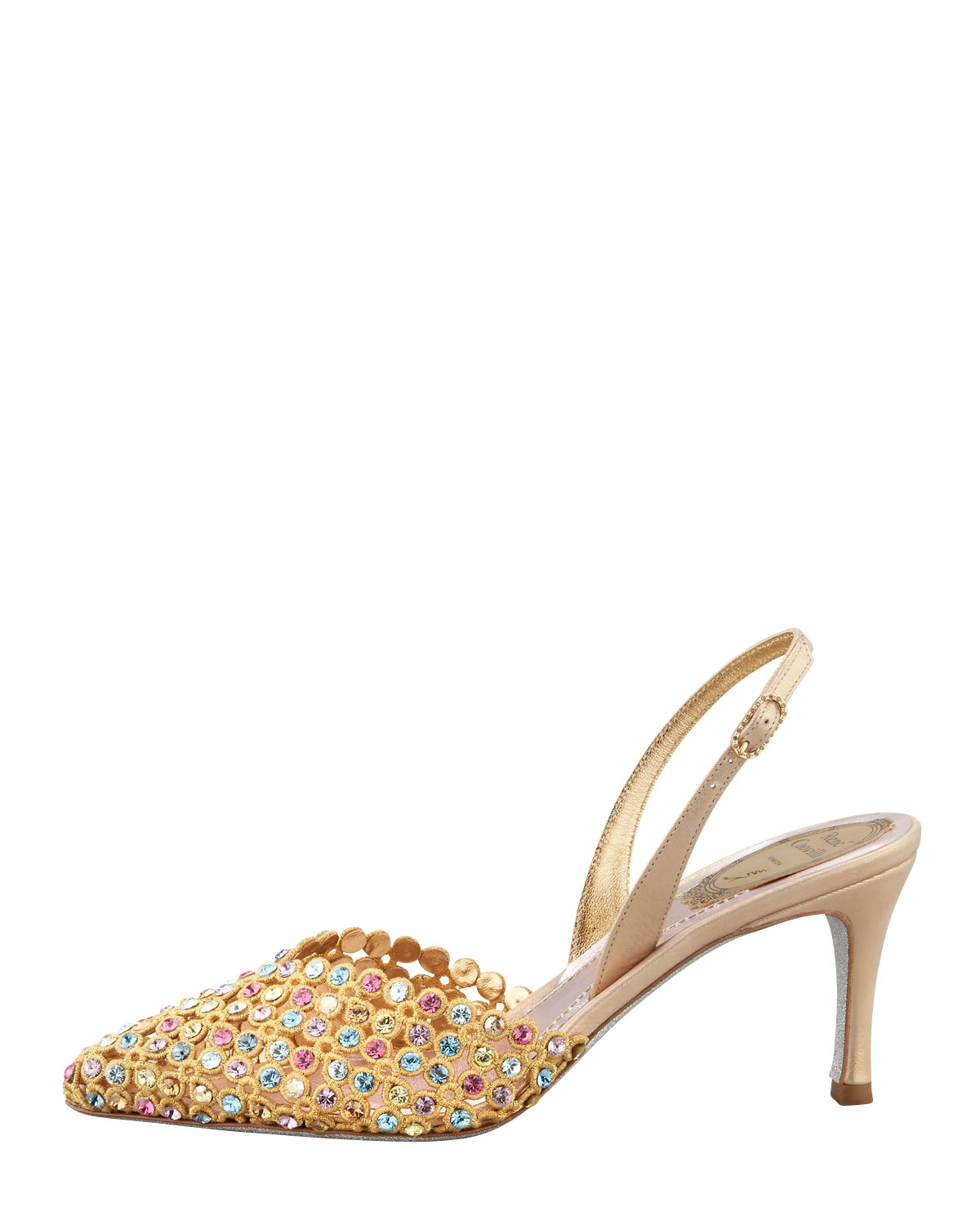 Lyst - Rene Caovilla Embroidered Crystal Slingback in Metallic