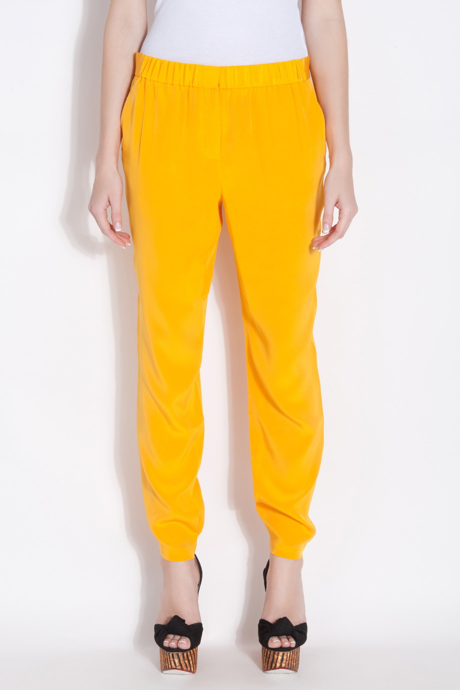 Tibi Silk Straight Pants in Yellow | Lyst