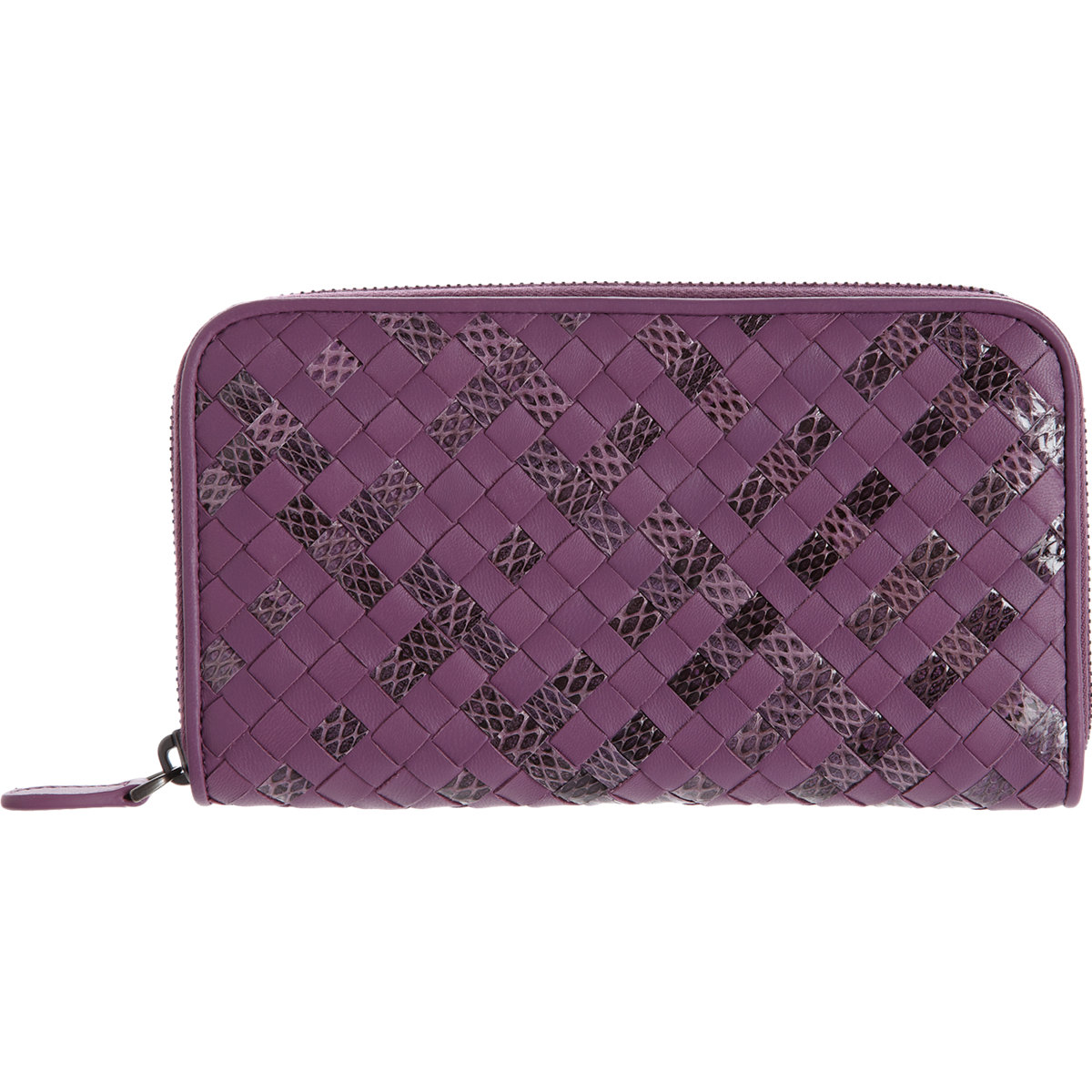 Bottega Veneta Snakeskin Intrecciato Zip Around Wallet in Purple (grey ...