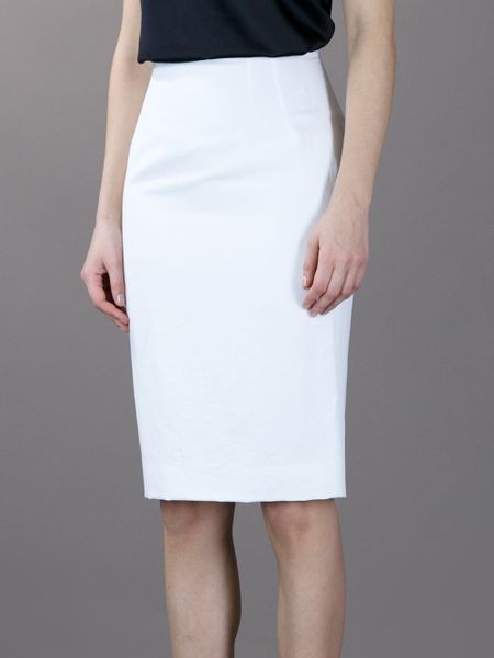 Dolce & Gabbana Silk Pencil Skirt in White | Lyst