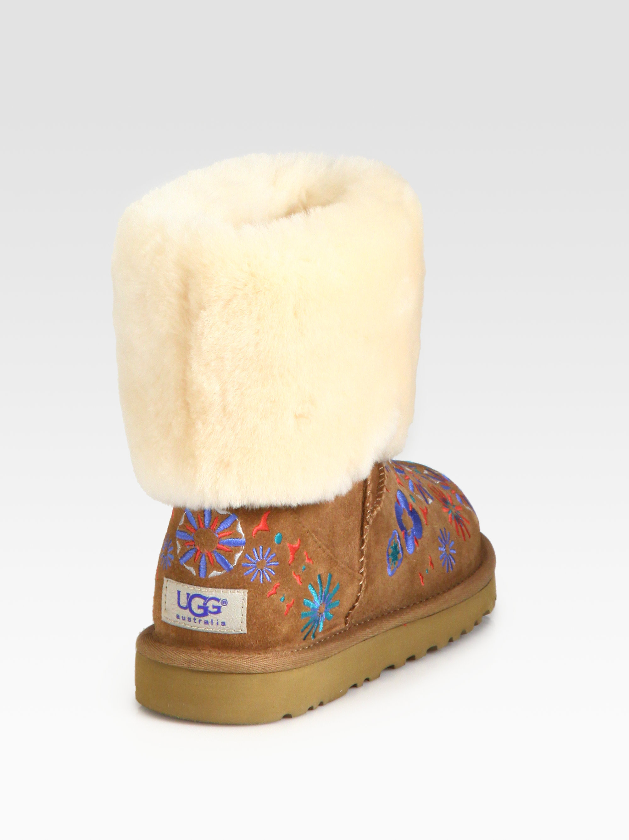 UGG Embroidered Suede Foldover Boots in Chestnut (Brown) Lyst