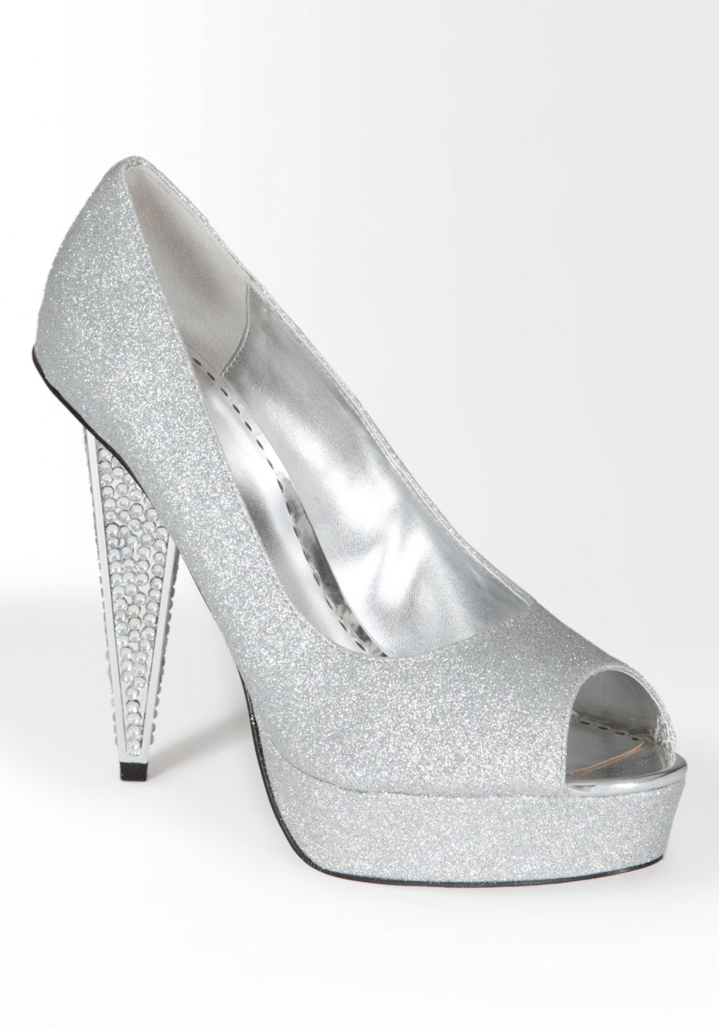 Lyst - Bebe Joyce Rhinestone Heel Glitter Pump in Metallic