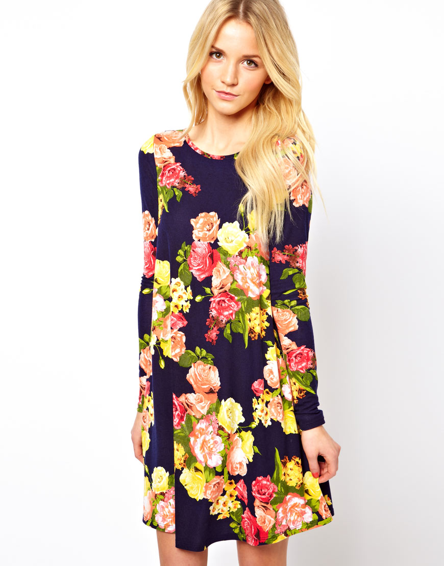 Lyst - Asos Collection Asos Swing Dress in Large Yellow Floral Print