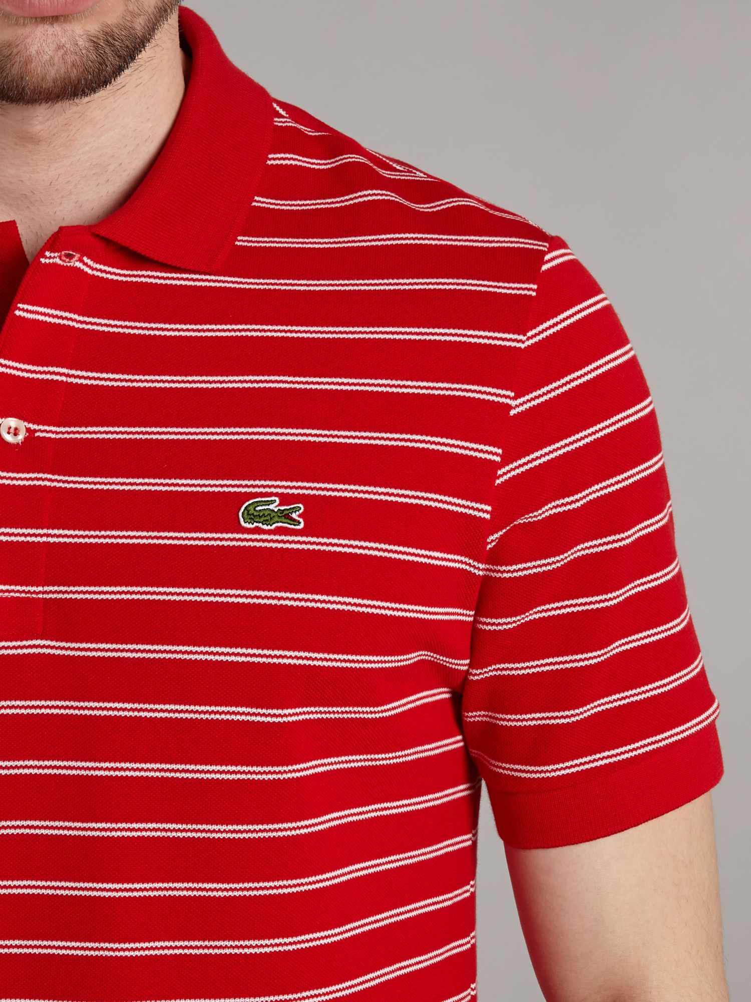 Lacoste Fine Striped Polo Shirt in Red for Men | Lyst