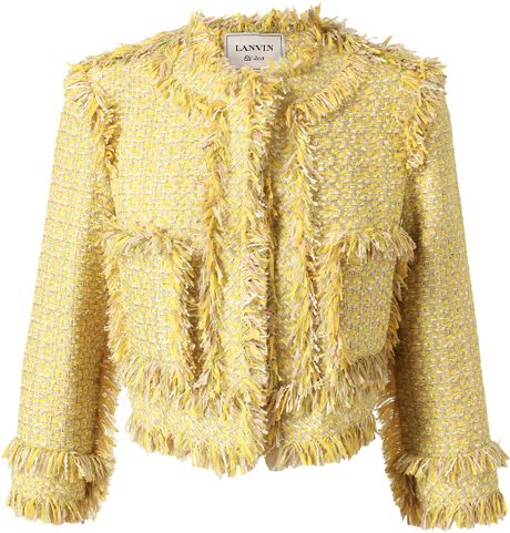 Lanvin Fringed Tweed Jacket in Yellow | Lyst